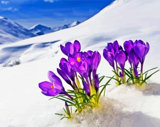 Flowers In Snow Diamond Paintings