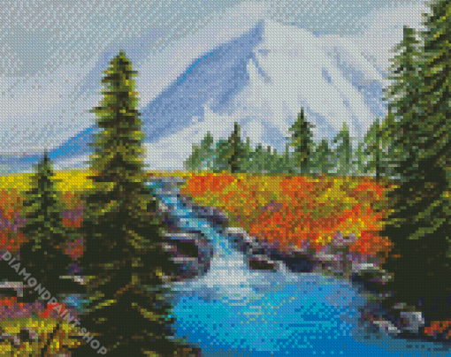 Mt Rainier And Flowers Diamond Paintings