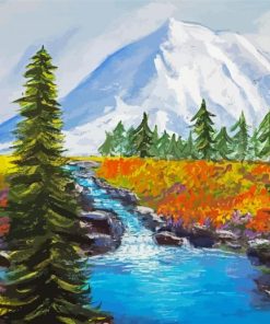 Mt Rainier And Flowers Diamond Paintings