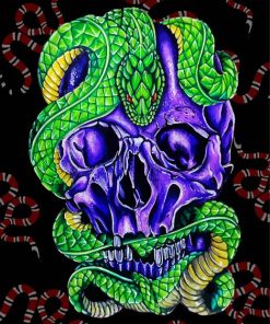 Skull With Green Snake Diamond Paintings