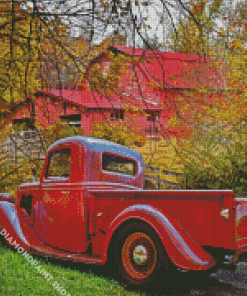 Red Truck And Barn Diamond Paintings