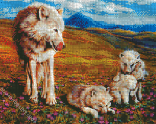 Wolf And Puppies Diamond Paintings