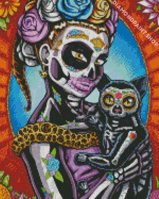 Skull Lady And Kitty Diamond Paintings