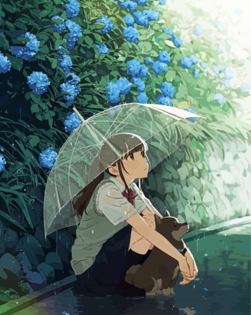 Waiting Anime Girl In The Rain Diamond Paintings