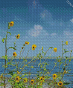 Aesthetic Sunflowers In Beach Diamond Paintings