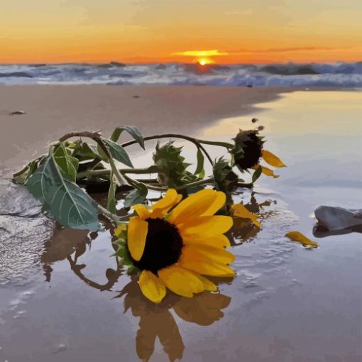 Sunflowers In Beach Diamond Paintings