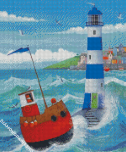 Lighthous And Sailboat Diamond Paintings