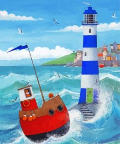 Lighthous And Sailboat Diamond Paintings