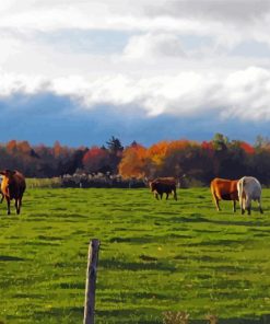 Cows Fall Scene Diamond Paintings