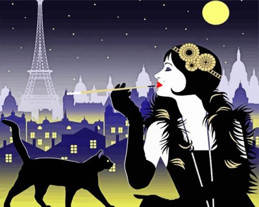 Deco Woman And Cat Diamond Paintings