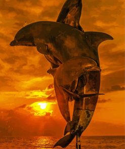 Dolphins Family At Sunset Diamond Paintings