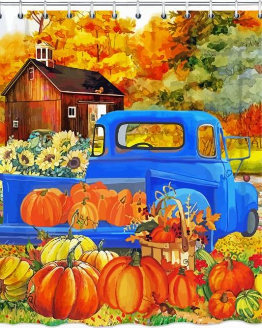 Fall With Blue Truck Diamond Paintings