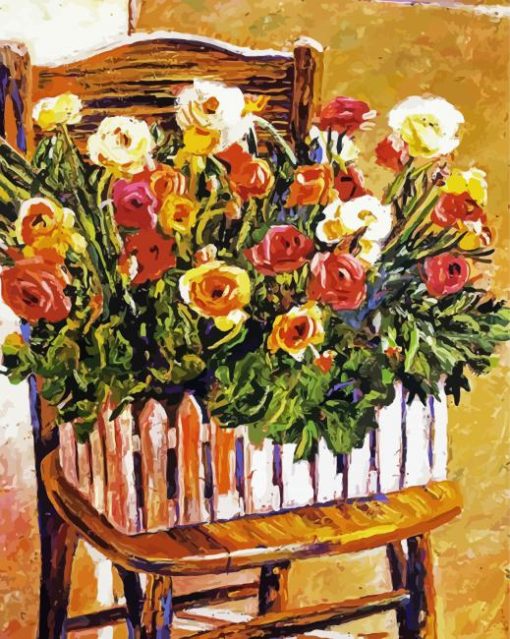 Flowers On Chair Diamond Paintings