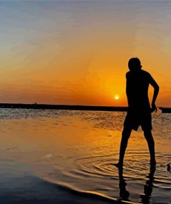 Kids On Beach Silhouette Diamond Paintings