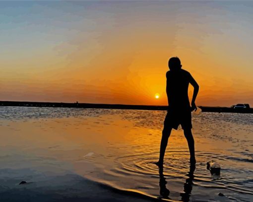 Kids On Beach Silhouette Diamond Paintings