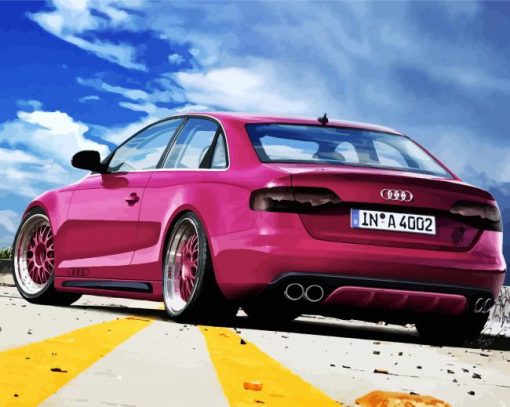 Pink Audi A4 Car Diamond Paintings