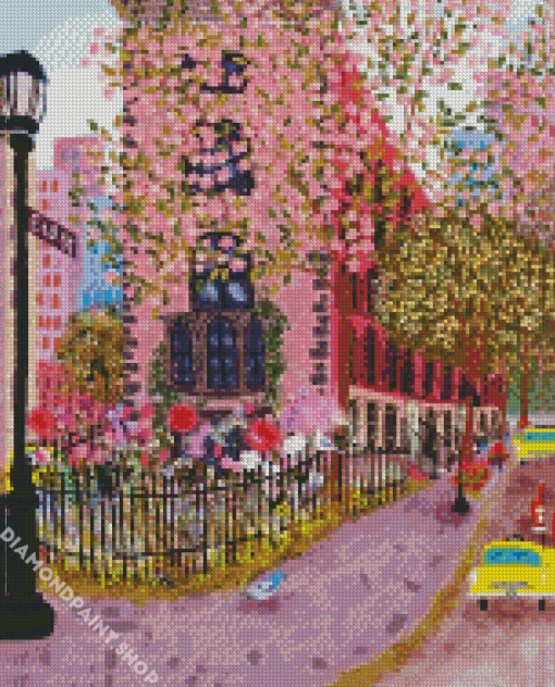 Spring Pink Village Diamond Paintings