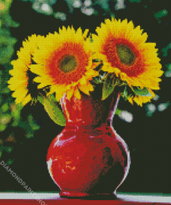 Sunflowers In Red Vase Diamond Paintings