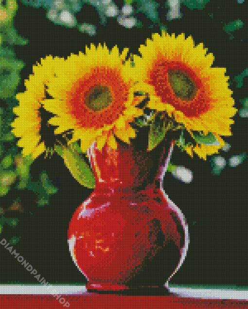 Sunflowers In Red Vase Diamond Paintings