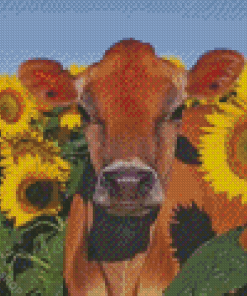 Cow With Sunflower Diamond Paintings