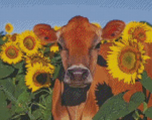 Cow With Sunflower Diamond Paintings