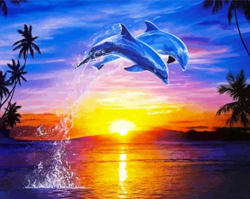 Dolphins At Sunset Diamond Paintings