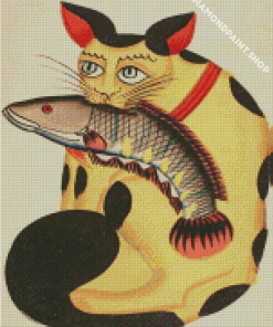 Kitty With Fish Art Diamond Paintings