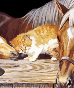 Adorable Cat And Horse Diamond Paintings