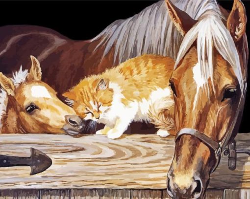 Adorable Cat And Horse Diamond Paintings