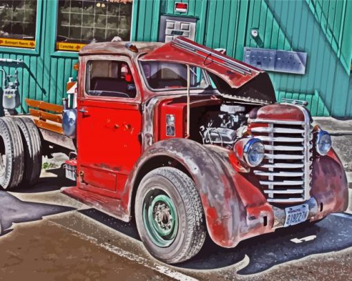 Big Red Ratrod Car Diamond Paintings