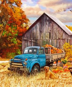 Blue Truck With Fall Diamond Paintings