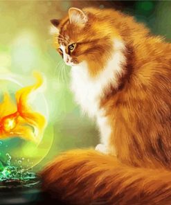 Cat With Goldfish Diamond Paintings