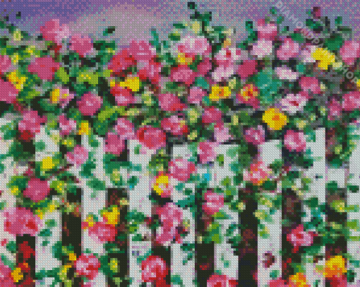 Fence And Flowers Diamond Paintings