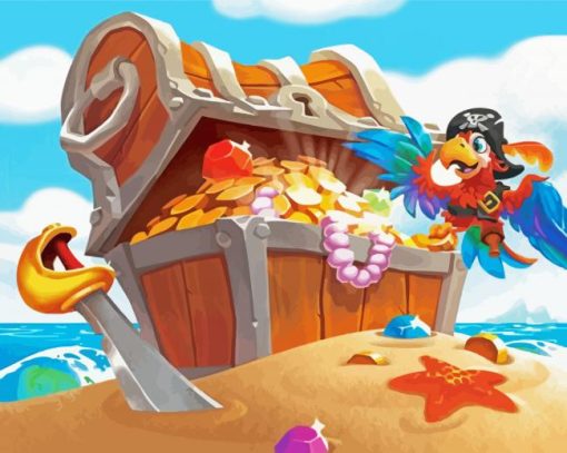 Pirate Treasure And Parrot Diamond Paintings