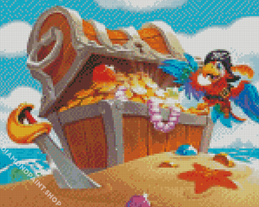 Pirate Treasure And Parrot Diamond Paintings