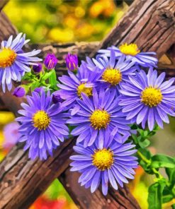 Purple Flowers And Fence Diamond By Paintings