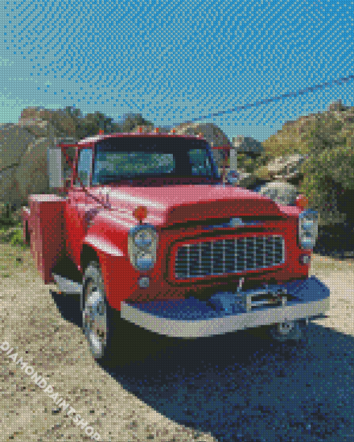 Red Truck In Desert Diamond Paintings