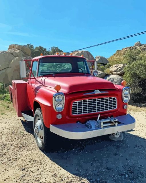 Red Truck In Desert Diamond Paintings