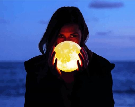 Woman Holding Moon Diamond Paintings