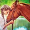 Girl And Brown Horse Illustration Diamond Paintings