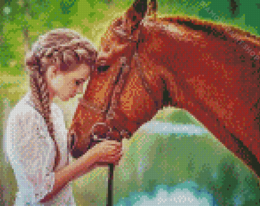 Girl And Brown Horse Illustration Diamond Paintings