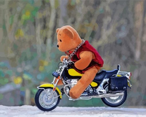 Teddy Bear On Bike Diamond Paintings