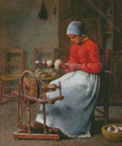 Woman Spinning Millet Diamond Paintings