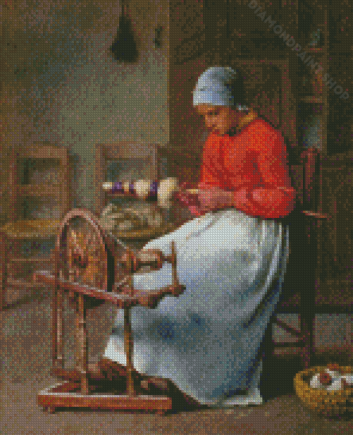 Woman Spinning Millet Diamond Paintings