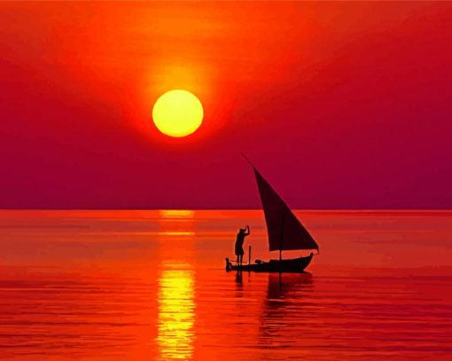 Aesthetic Boat Sunset Diamond Paintings