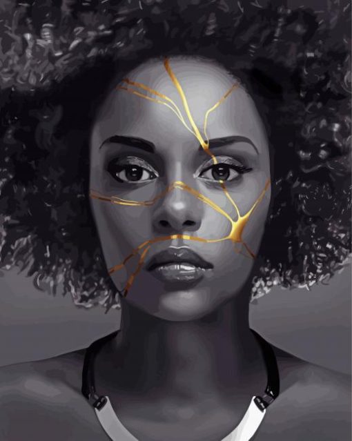 Afro Kintsugi Broken Woman Diamond Paintings