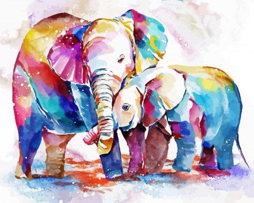 Colorful Mama And Baby Elephant Diamond Paintings