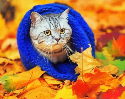 Cool Cat And Leaves Diamond Paintings