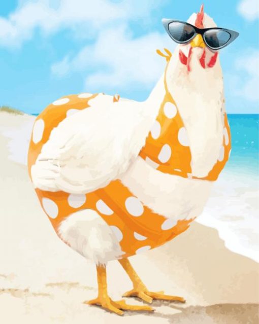 Chicken With Swimsuit At The Beach Diamond Paintings