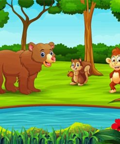 Jungle Animal Gathering Cartoon Diamond Paintings